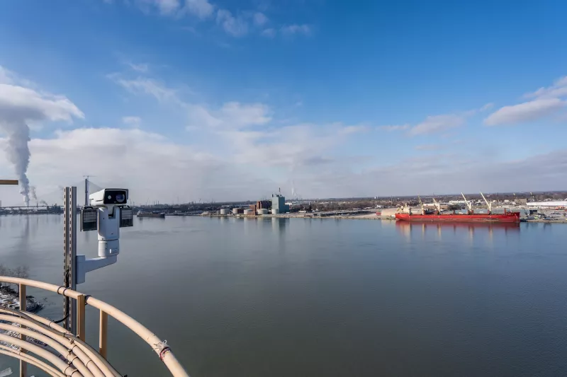 Q8752 Bispectral PTZ installed showing Windsor port environment