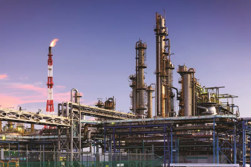 Oil refinery at dawn