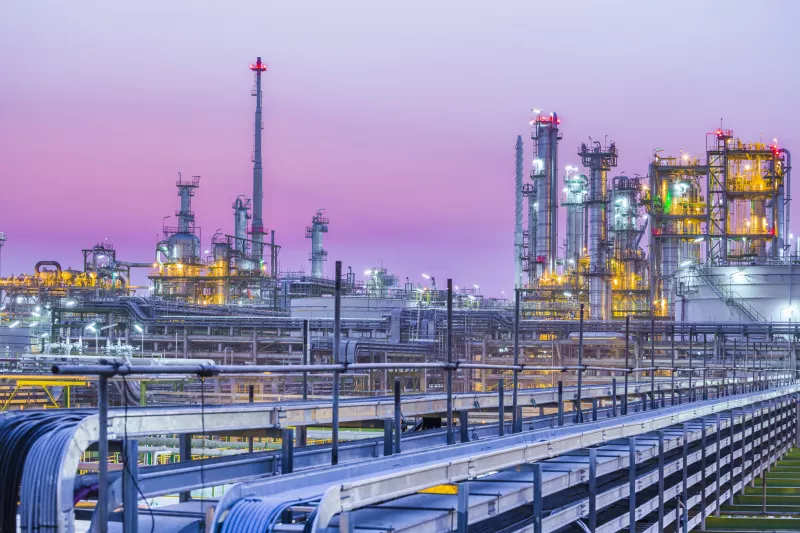 Purple sky and oil refinery