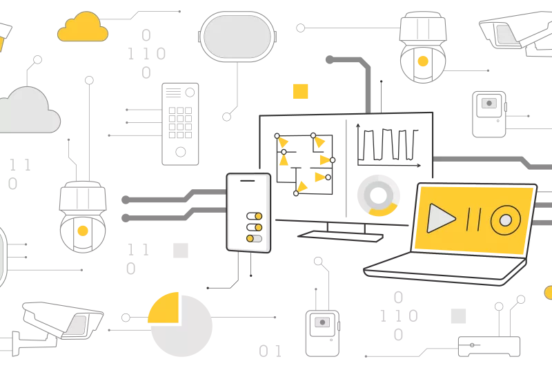 illustration showing Axis VMS with axis devices integrated to a system