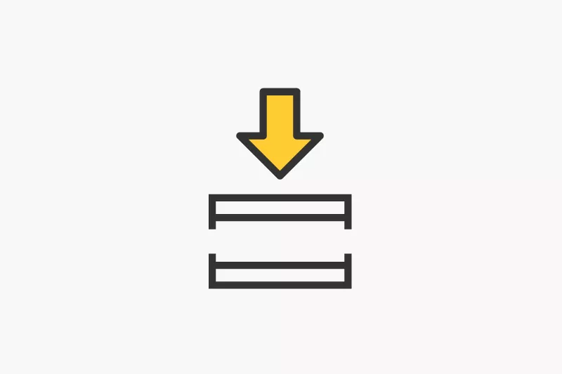 Icon representing AV1 codec download with a yellow downward arrow and two horizontal bars.