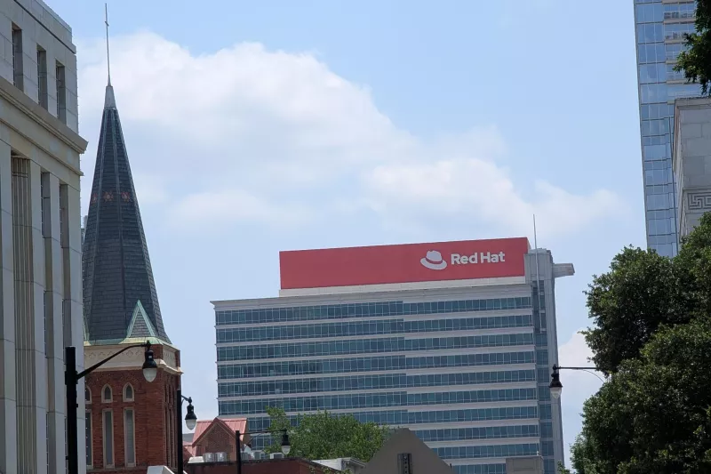 Rooftop of Red Hat building with sign