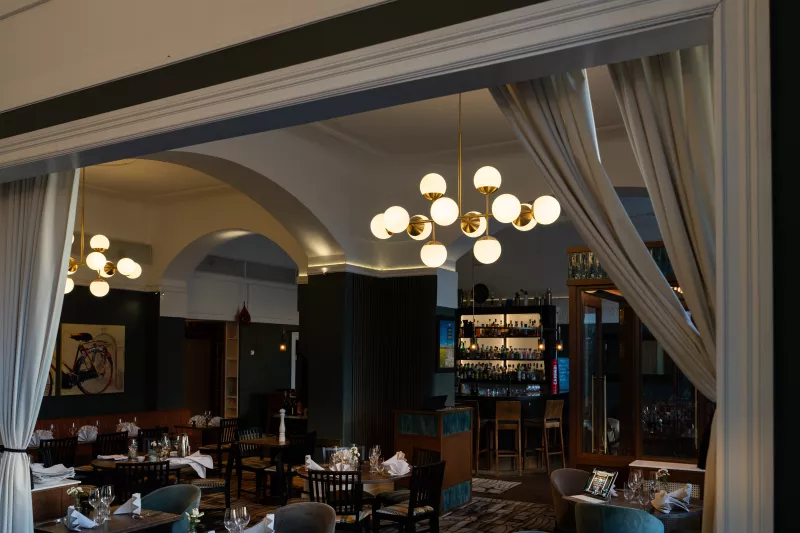 Chairs and tables in Mat & Destillat restaurant