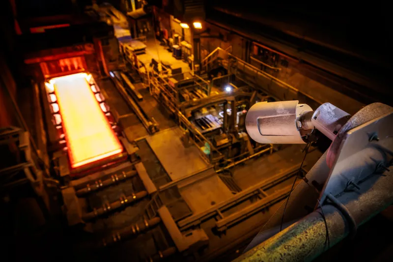 Network camera overseeing the process of steel manufacturing process.