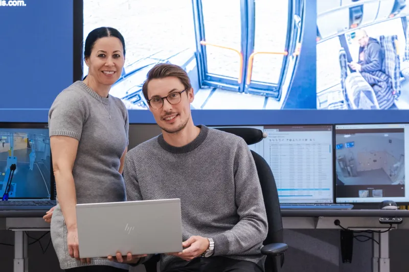 Johan Andersson and Anki Dobrea Gustafsson posing in front of the camera 