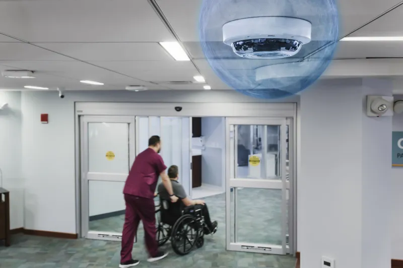 Hospital door with a camera in view 