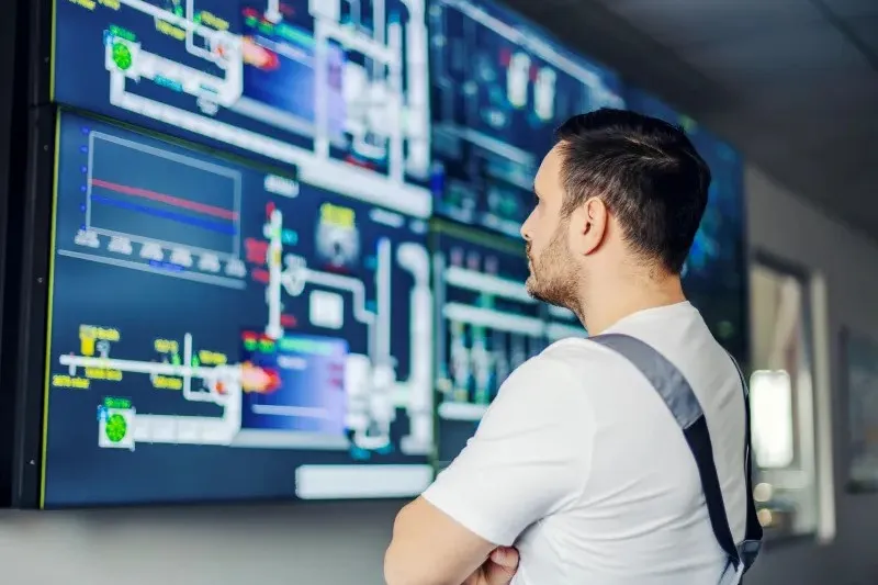 man in a control room looking at screens