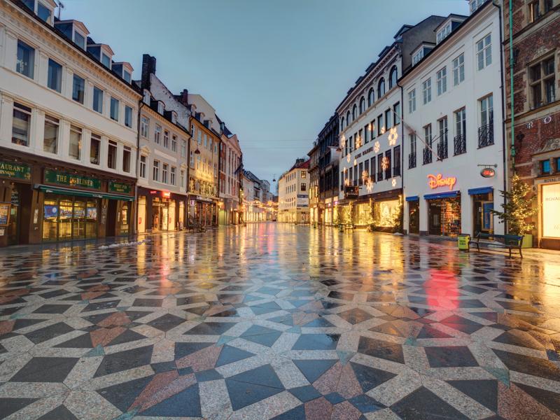 Stroget in Copenhagen in the evening. 