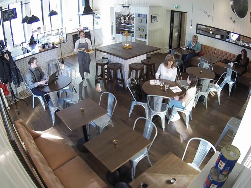 Coffee shop in daylight seen from above