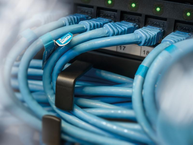 Close Up on network cables in blue color