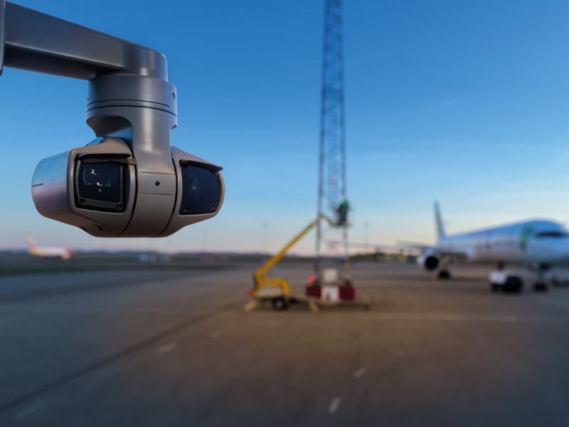 Axis IP Camera le has long-range OptimizedIR (400 m/ 1300 ft range). The camera from outside on a airport