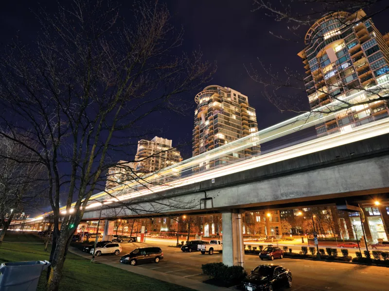 Axis IP Camera has HDTV 1080p with 40x optical zoom. The camera is viewed from a skytrain in vacouver