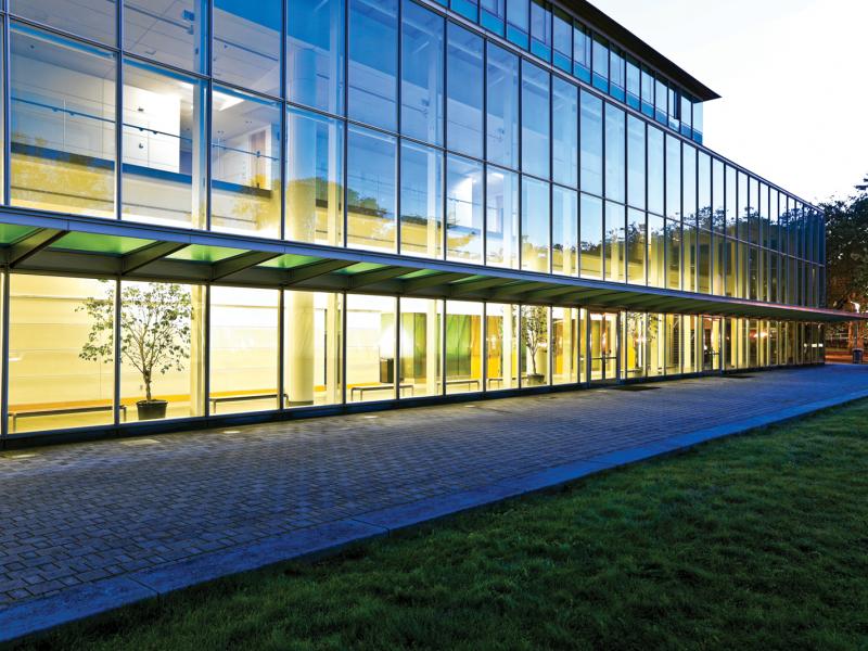Axis IP camera faced towards a campus facade