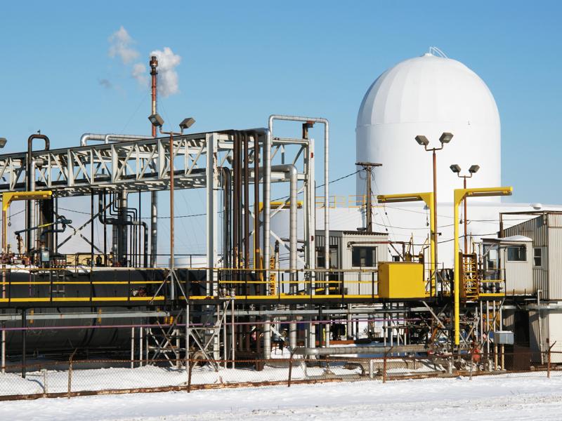 Oil refinery and blue skies