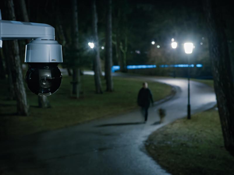 Axis IP camera faced towards a park in the night