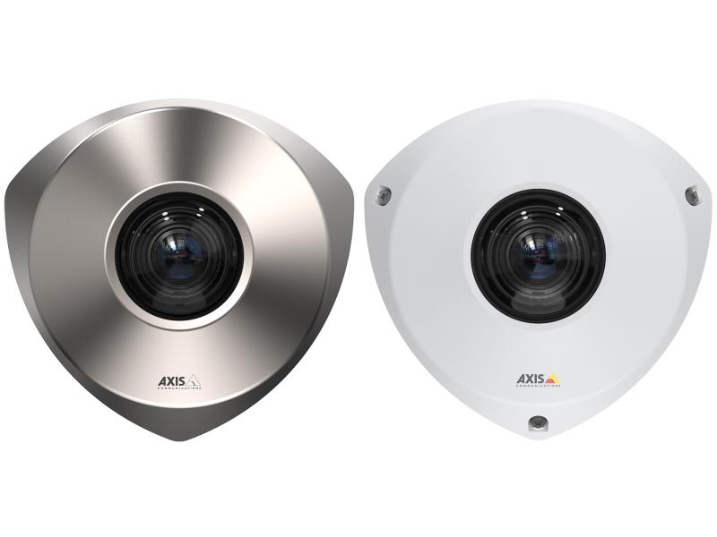 AXIS P9106-V in brushed steel and white color, side by side
