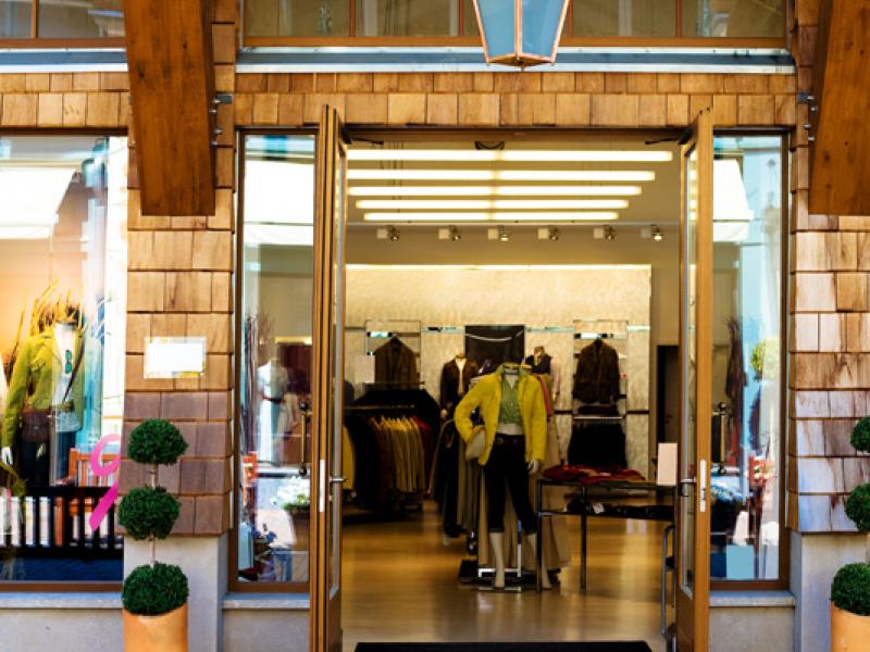 Retail store entrance with open doors