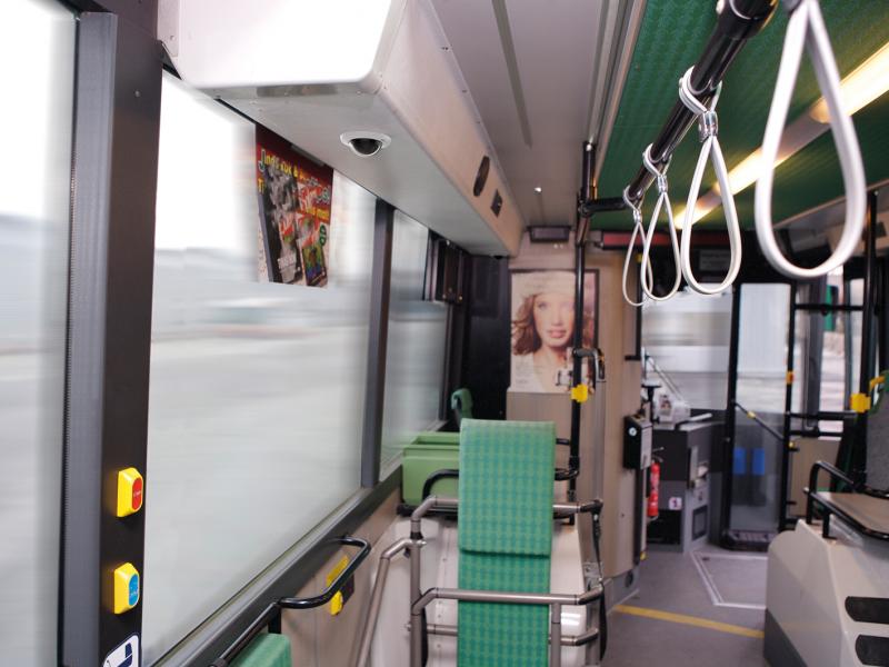 AXIS F4005-E Dome Sensor Unit mounted in the ceiling on a bus