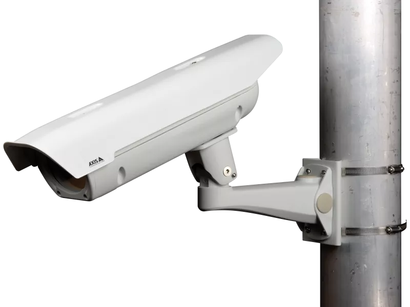 AXIS T94Y01G Pole Mount with IP camera, mounted on a pole
