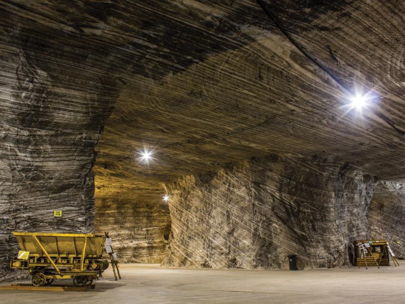 Mining cart inside salt mine