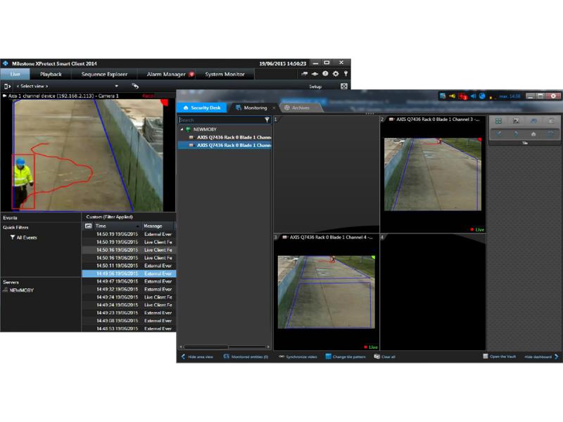 Screenshot of  Genetec plugin,connected to AXIS Perimeter Defender