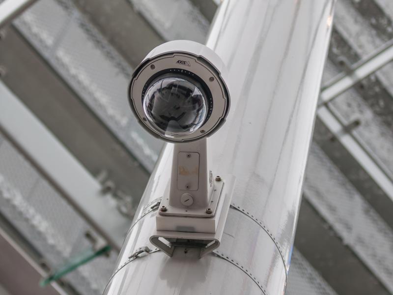 Closeup of Axis Q60 camera viewed from below.