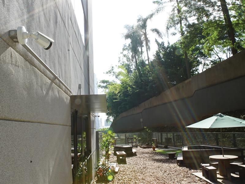 Axis P1425-LE placed on wall in outdoor environment.