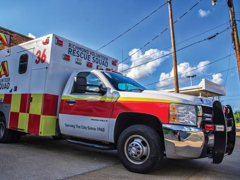 Richmond rescue squad ambulance viewed from its right angle.
