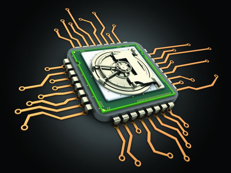 chip viewed in 3d on a black background