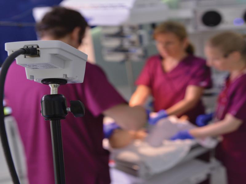 Simstation camera records when medical staff training