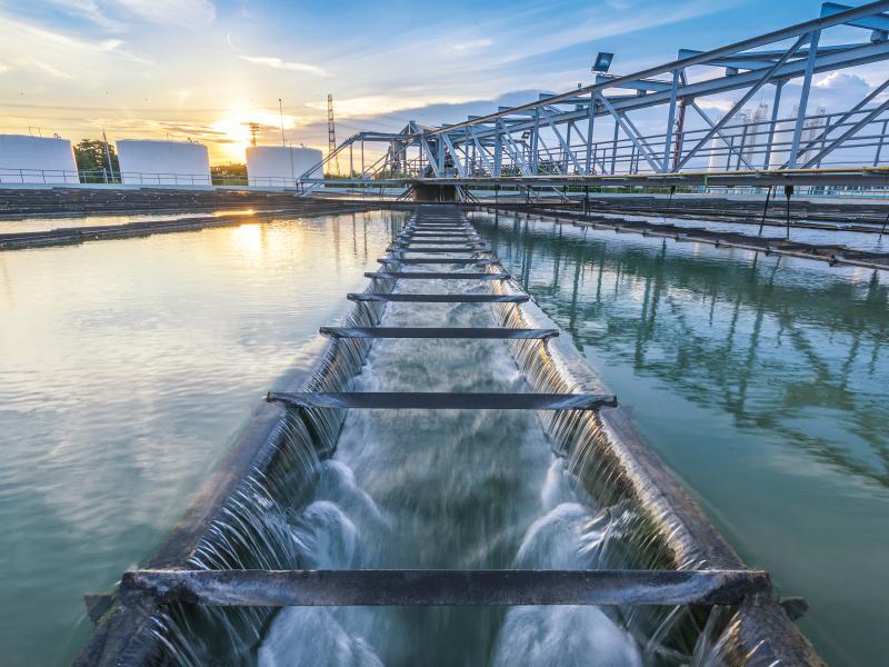 Water treatment plant in the sunset