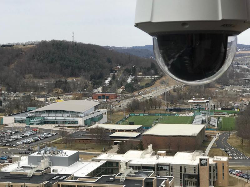 Network camera in university campus aerial
