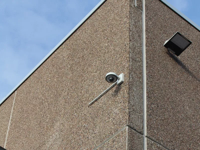 Outdoor cam on wall of Karl Brand building