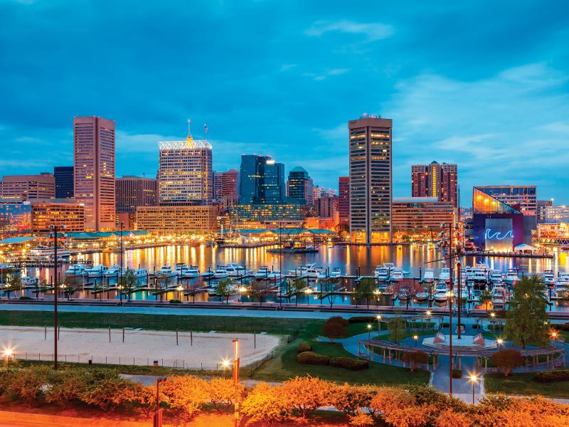 Hyatt Baltimore Innerharbor Evening Skyline