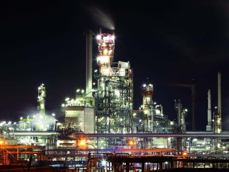 gas refinery in night time