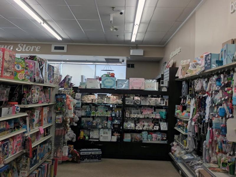Shot of pharmacy aisles designed to deter shoplifting