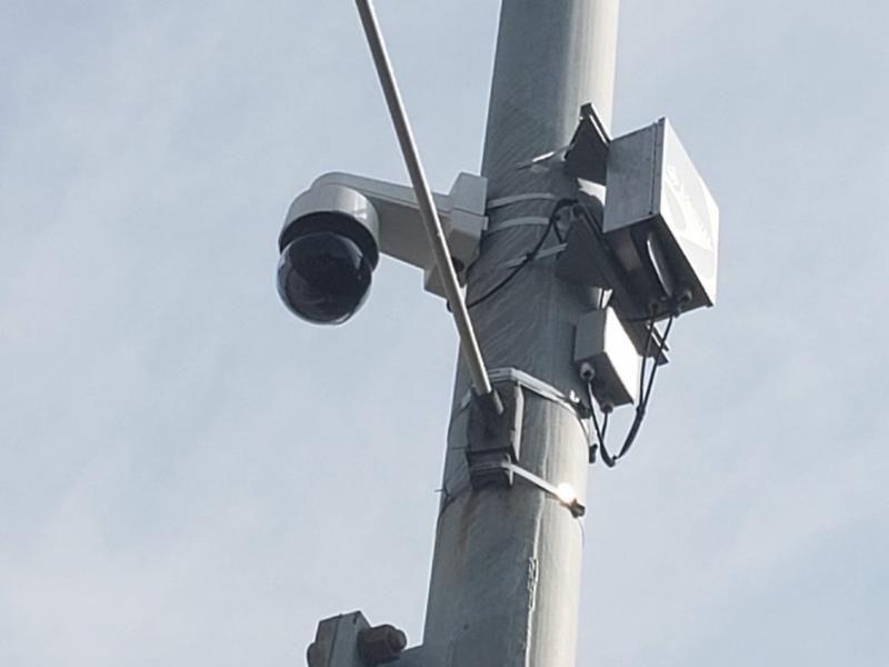 Close up of camera on light pole