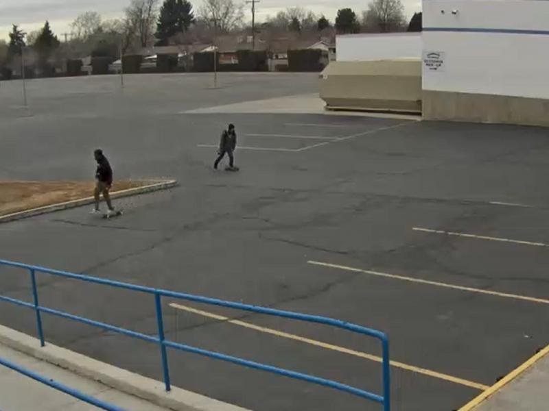 Skateboarders in loading bay of RC Willey