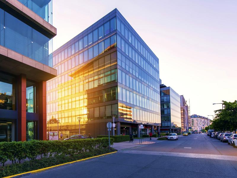 office building viewed from a city street