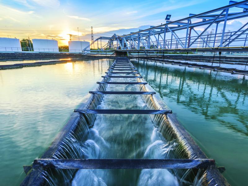 Water treatment plant at sunset