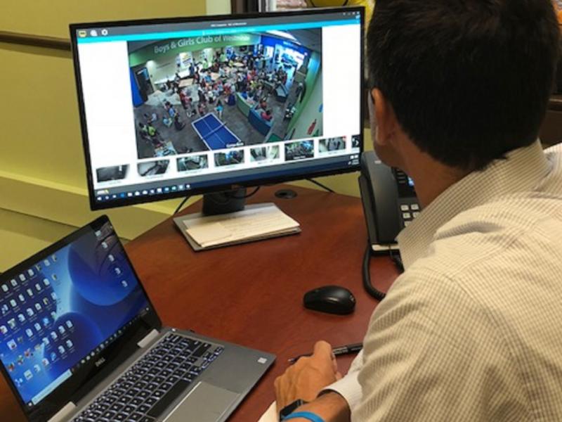 Staff watching camera monitor