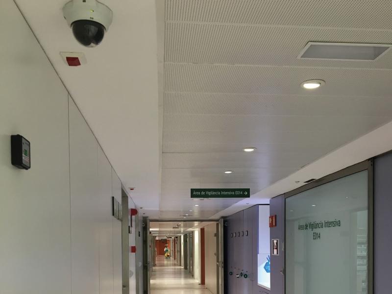 Corridor with ceiling camera
