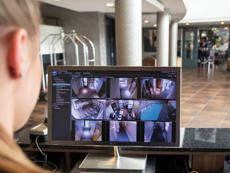 Woman in front of screen