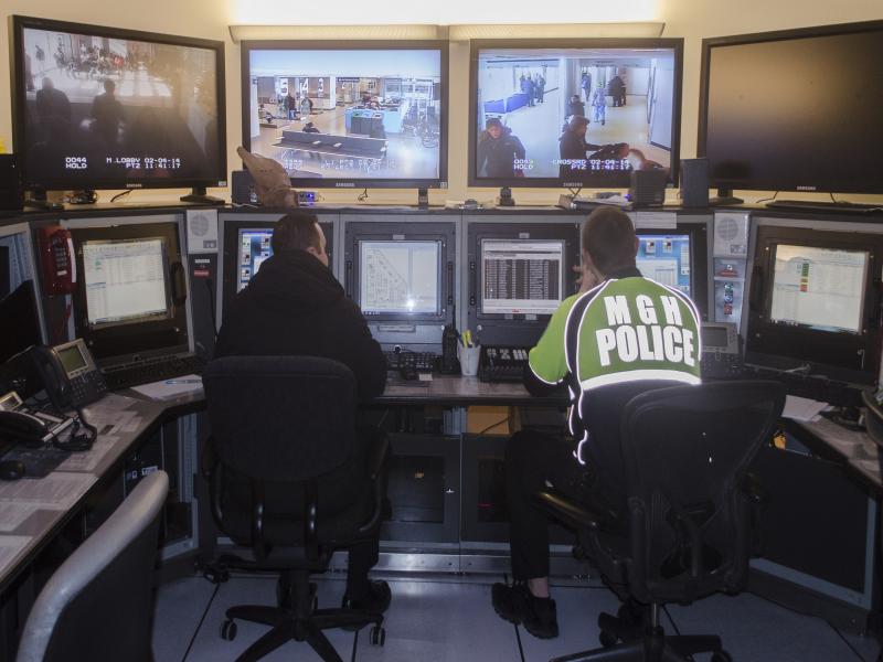 Operators in video security room