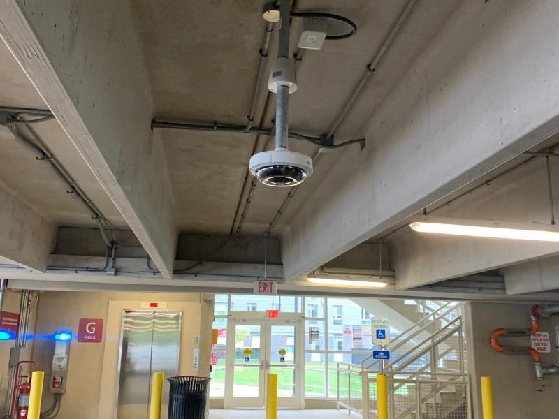 Ceiling mounted camera in parking garage