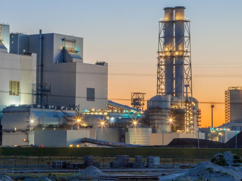 Coal processing plant in the sunset