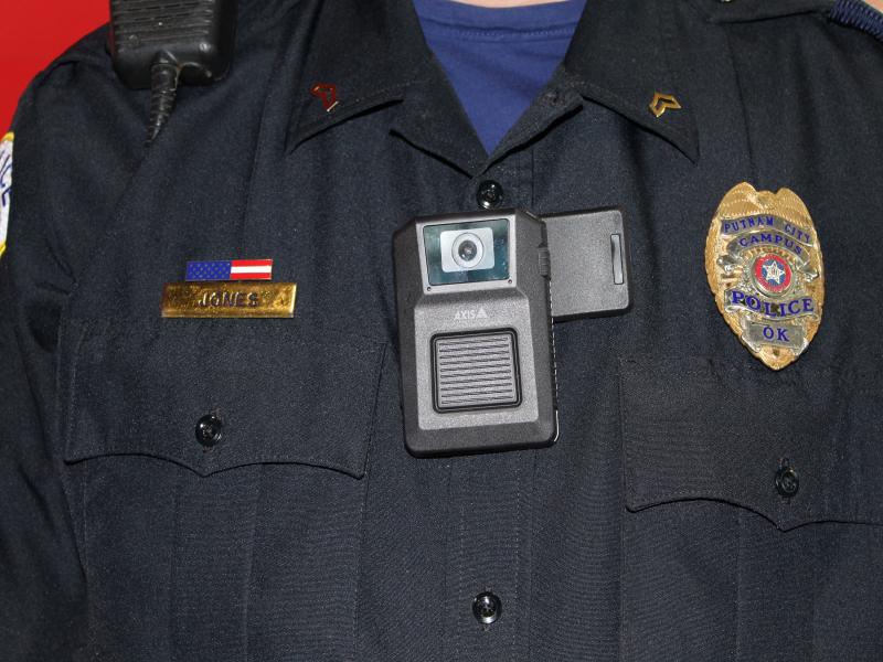 Close up of body worn camera on officers chest