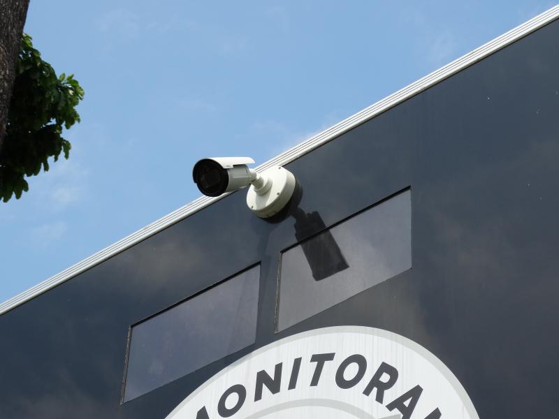 Outdoor camera on building wall