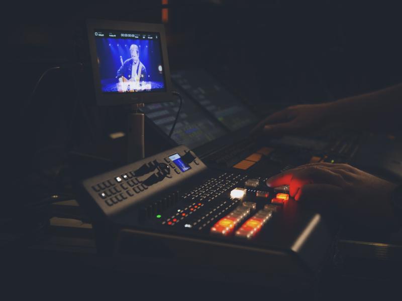 Mixer table in dark room