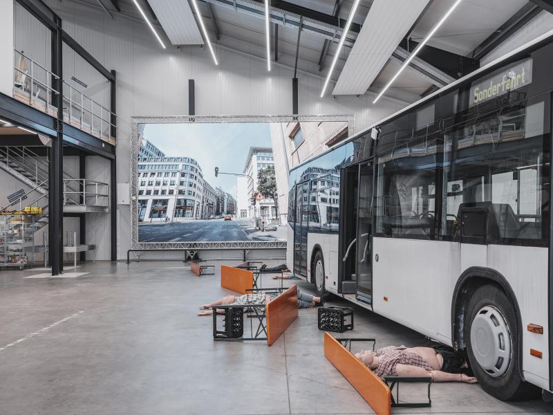 Bus in simulation training hall